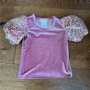 Bonnie Jean Youth 6 Pink Velvet Top with Sequin Short Sleeves